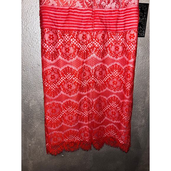 Tadashi Shoji Prom New Years Pepperment Chantilly Lace Boatneck Sleeveless Dress - Picture 7 of 10